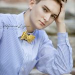 HS Senior portrait, boy wearing button down shirt and bow tie